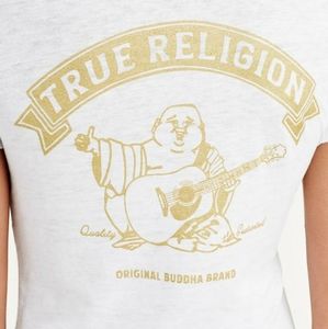Womens true religion white gold vintage buddha tee